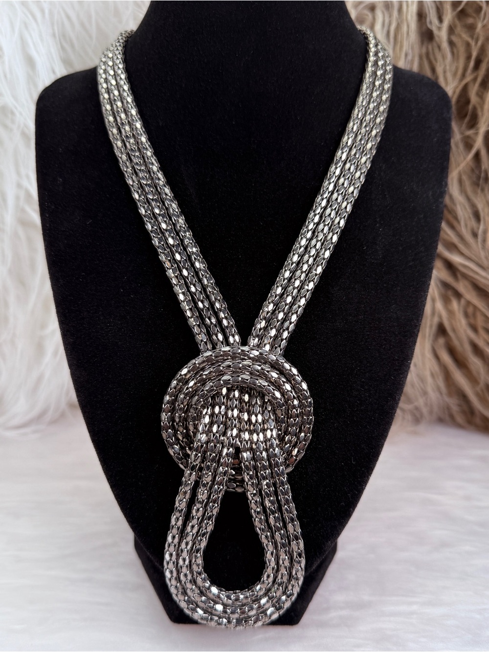 Vintage Gunmetal Mesh Multi Strand Statement Necklace Adjustable